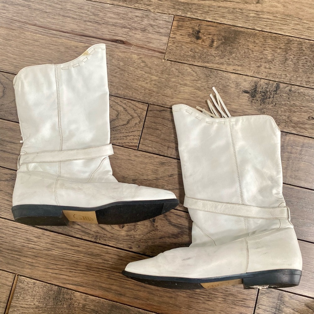 White Fringe REAL leather Western Women's Boots - Picture 2 of 8